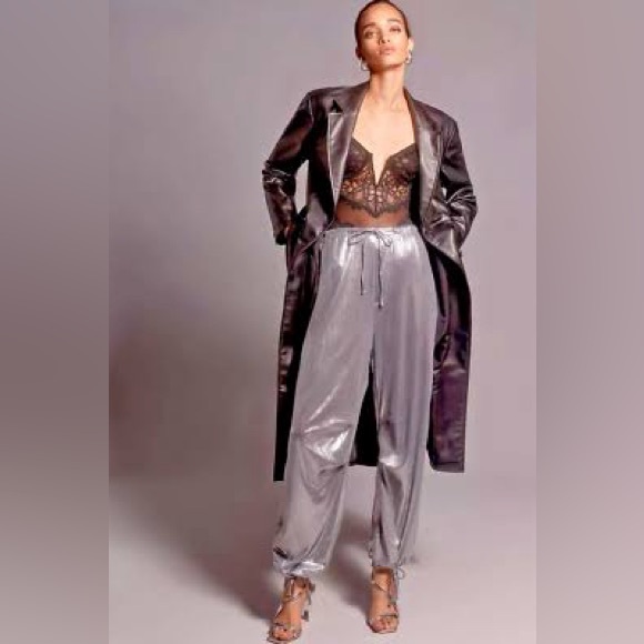 Women’s Anthropologie Liquid Shine Metallic Jogger Pants Large Silver - Picture 8 of 8